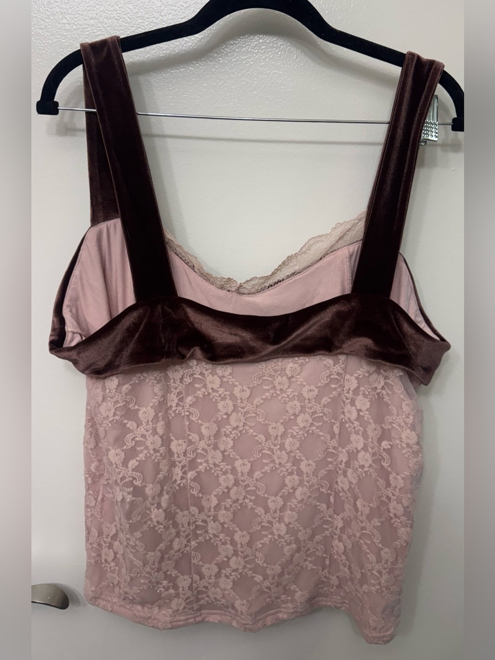 NWT By Anthropologie Velvet Trim Lace Tank Top | Romantic Cami - Picture 3 of 4